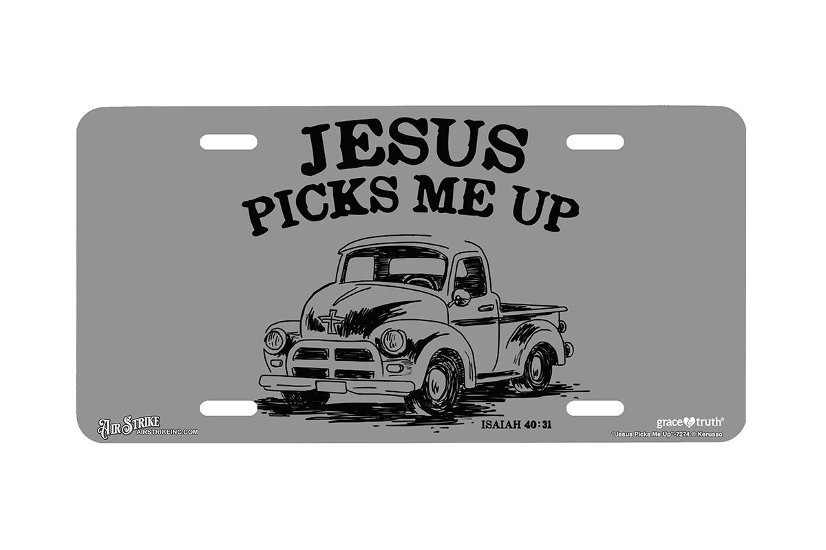 "Jesus Picks Me Up" - Decorative License Plate